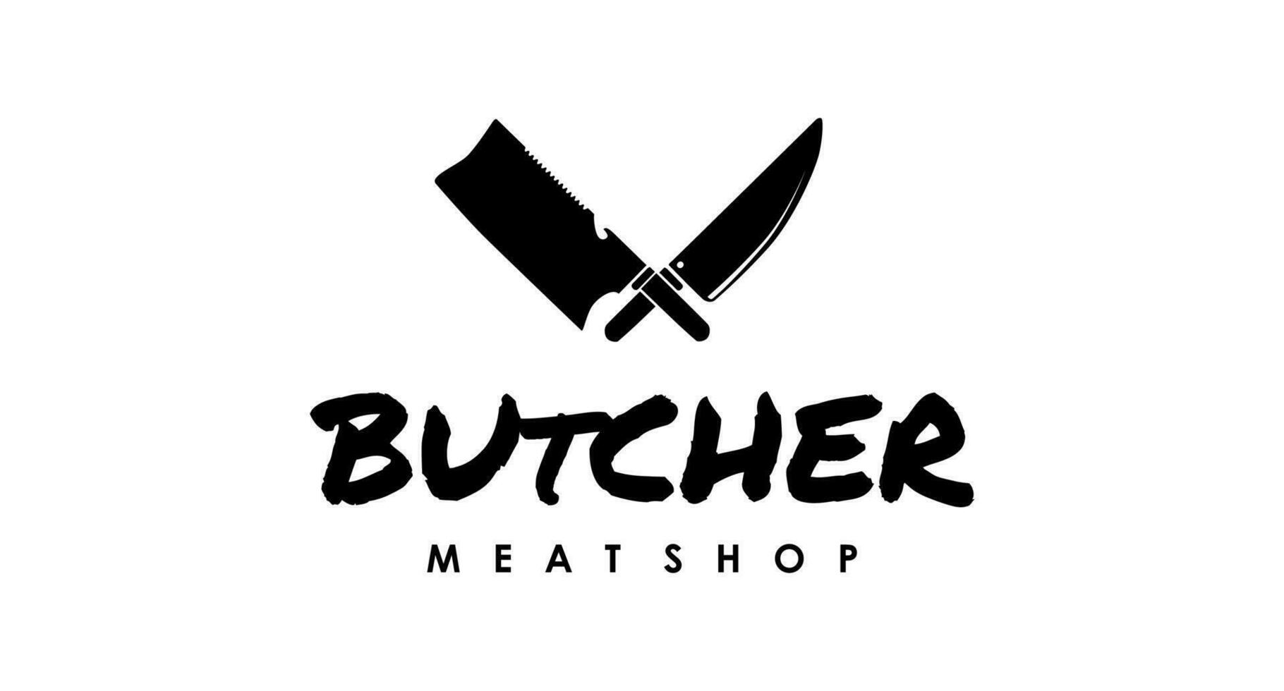 Butcher shop logo with crossed cleaver knife vector design