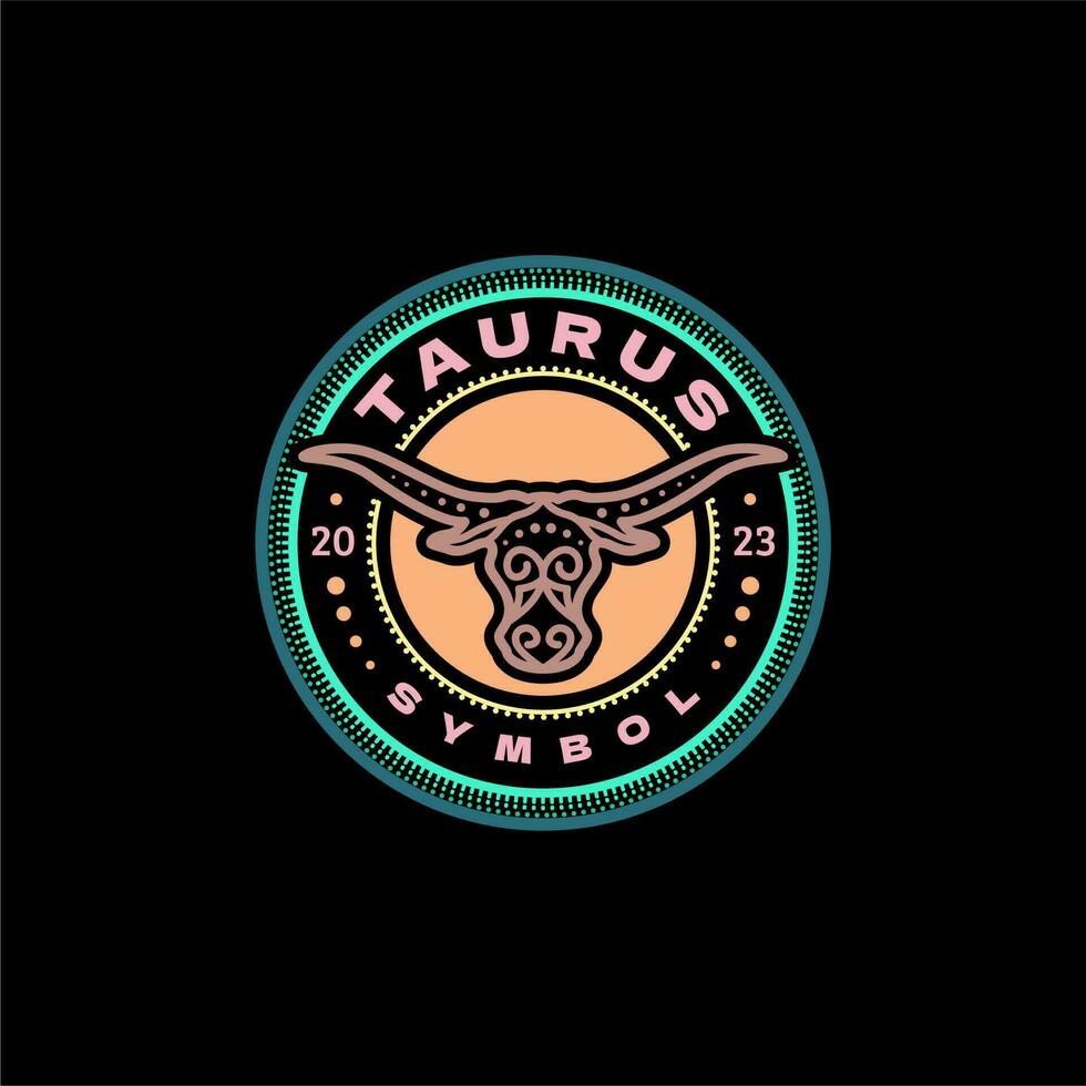 Taurus Zodiac Circle Emblem, Bull Longhorn Head Stamp Decorative Vector Design