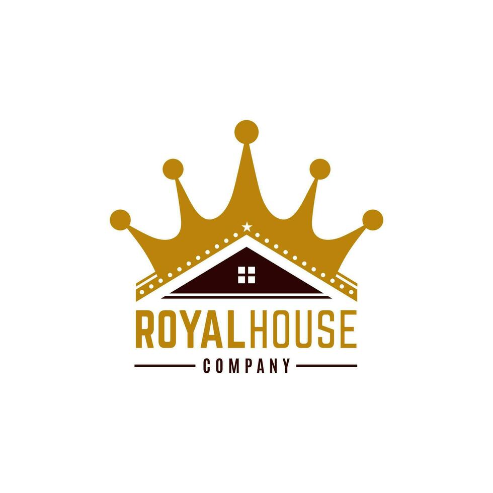 casa símbolo con dorado corona, Rey reina corona hogar para real bienes, propiedad, alquilar casa, hotel, Departamento logo vector diseño