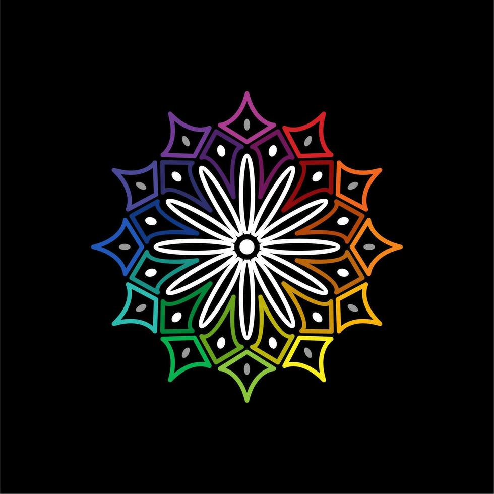 Colorful Mandala On Black Background, rainbow simple mandala vector design