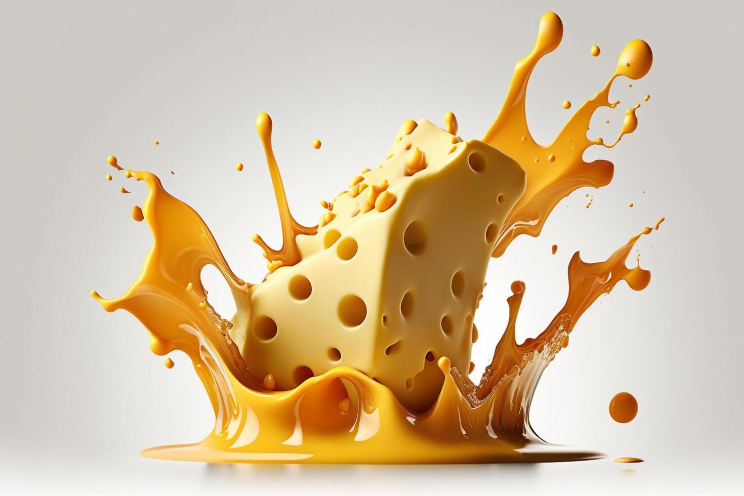 A delicious melting cheese splash in a realistic style. Hot cheese or cheddar splash. Tasty cheese liquid splash. Cheese sauce crown splash. For italian food, world cheese day, dessert by photo