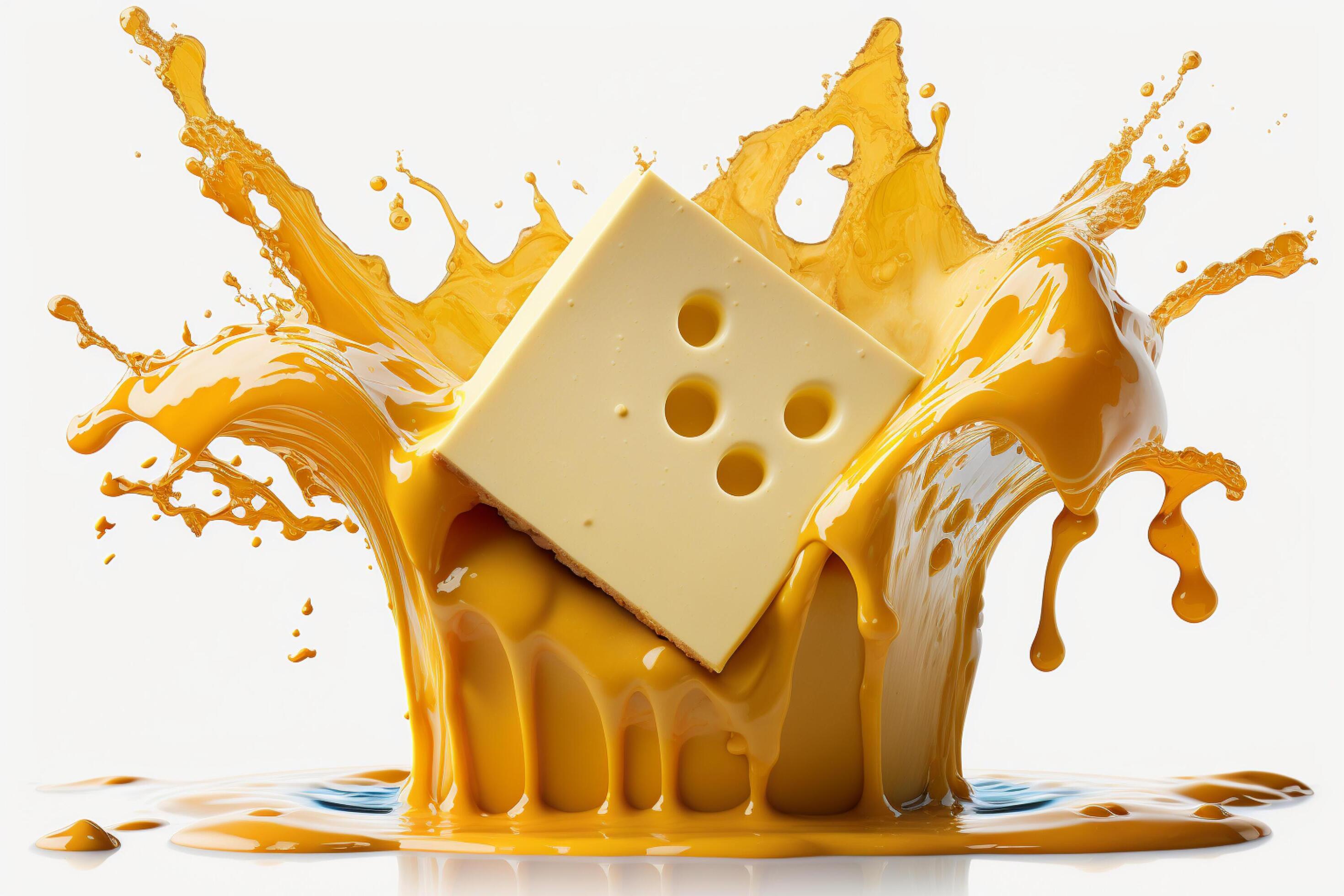 A delicious melting cheese splash in a realistic style. Hot cheese or