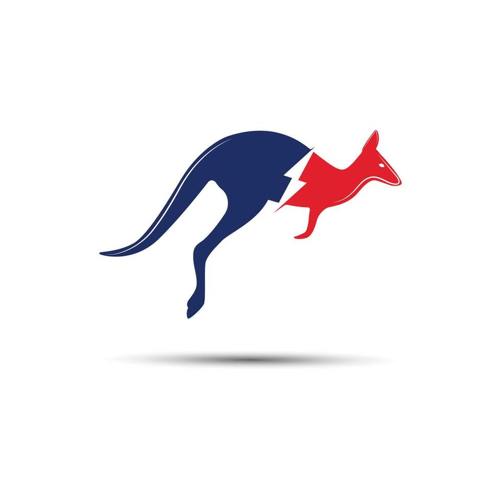 Kangaroo jumping logo template vector illustration cut with lightning bolt.