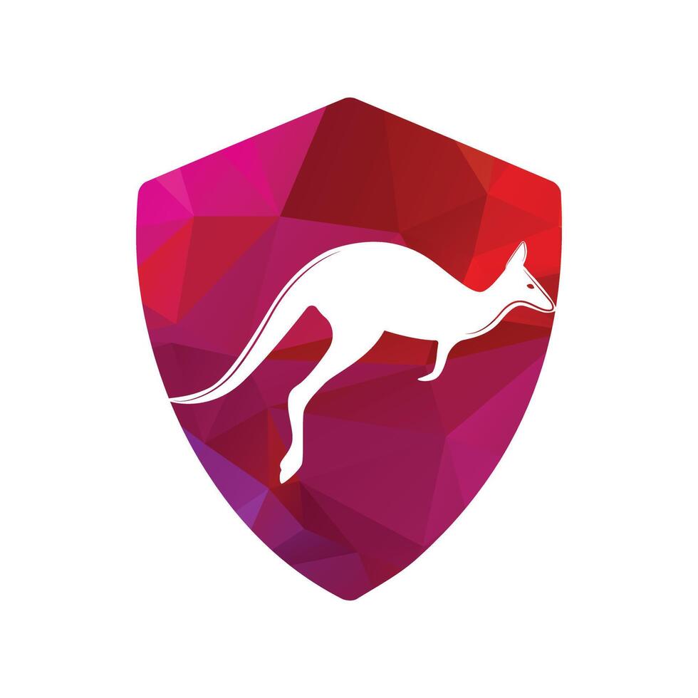 Kangaroo jumping logo template vector illustration inside a shape of shield.