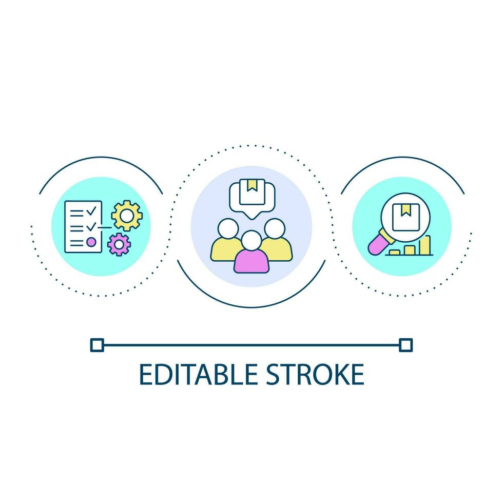 Customers feedback on product loop concept icon. Study buyers experience. Business analytics abstract idea thin line illustration. Isolated outline drawing. Editable stroke vector