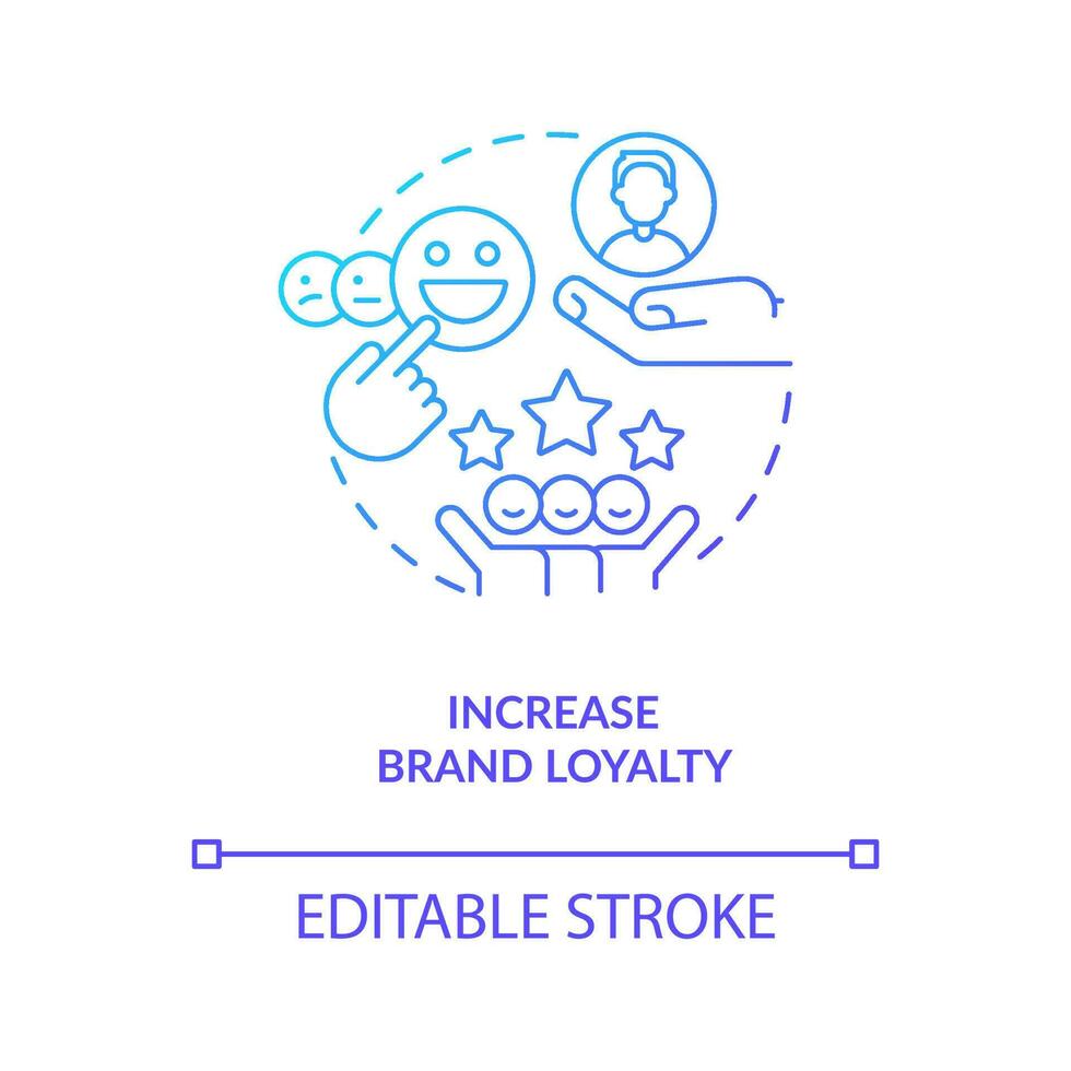 Increase brand loyalty blue gradient concept icon. Customer satisfaction. Positive reputation abstract idea thin line illustration. Isolated outline drawing vector