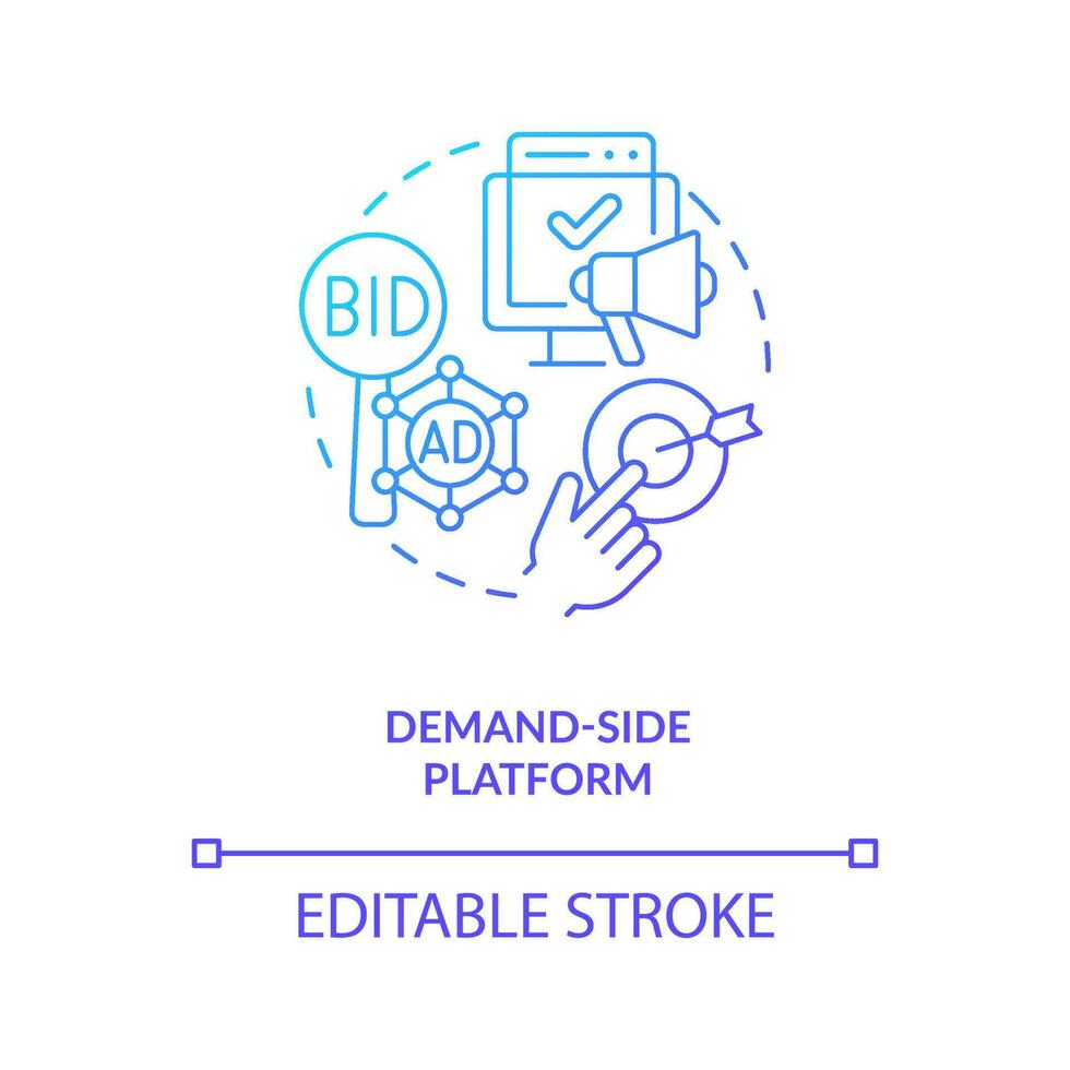 Demand-side platform blue gradient concept icon. Programmatic advertising. Digital marketing tool abstract idea thin line illustration. Isolated outline drawing vector