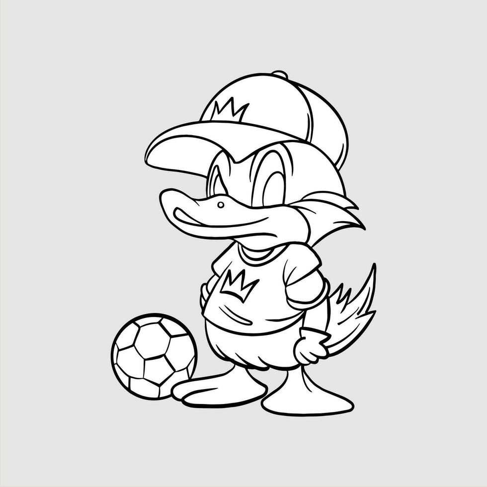 Coloring ball mascot with duck character wearing a hat vector