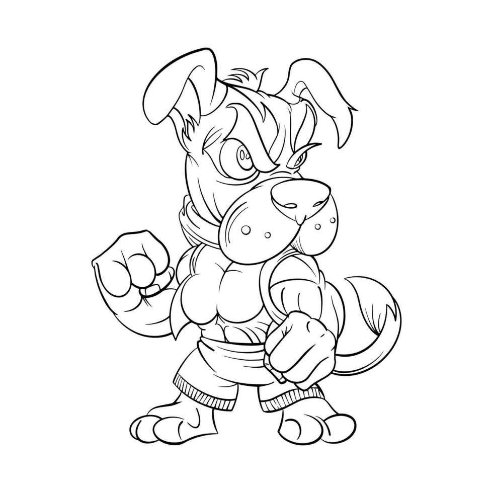 Coloring mascot with dog character, fighting dog, cartoon illustration vector