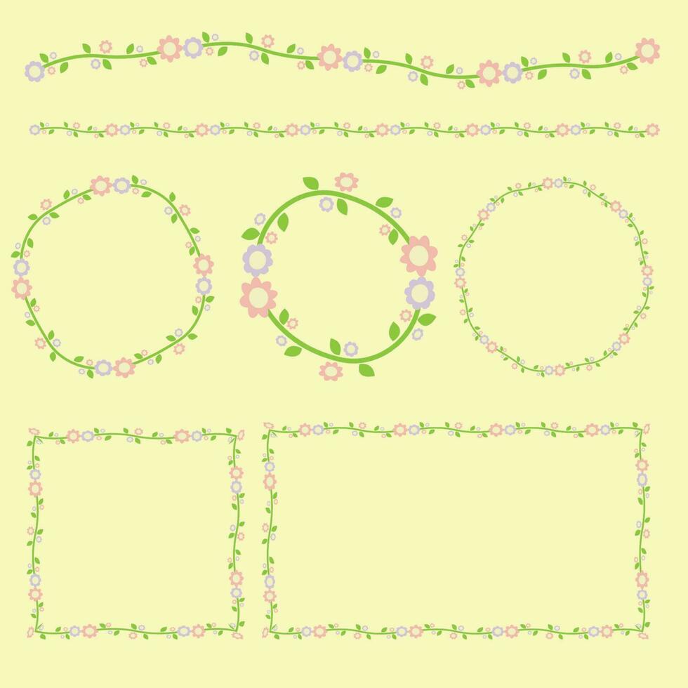 The flower Boarder cartoon style bundle set natural concept vector