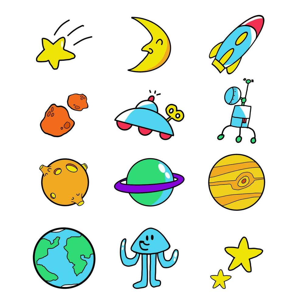 el espacio icono dibujo dibujos animados estilo haz conjunto vector