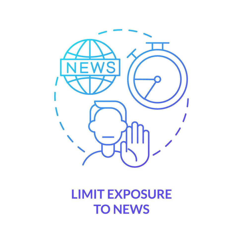 Limit exposure to news blue gradient concept icon. Time management. Remote workplace wellbeing tip abstract idea thin line illustration. Isolated outline drawing vector