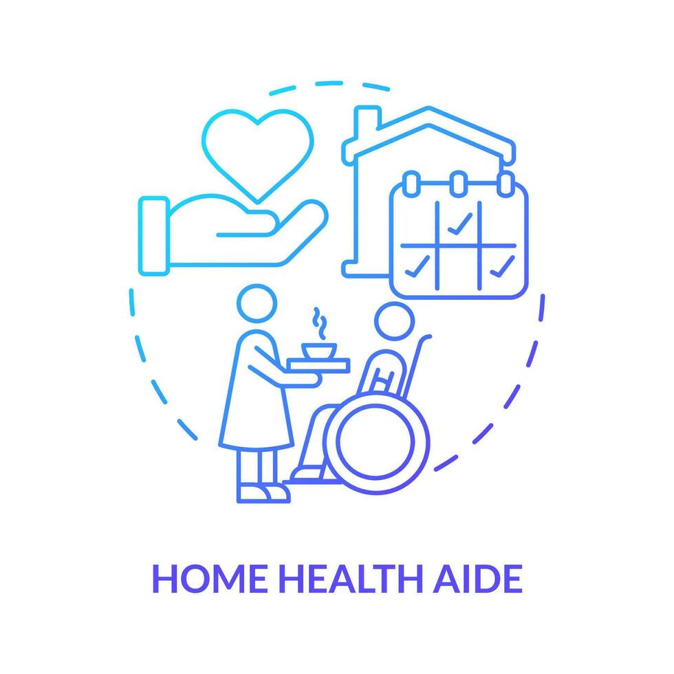 Home health aide blue gradient concept icon. Patient with disability. Professional medical healthcare service abstract idea thin line illustration. Isolated outline drawing vector