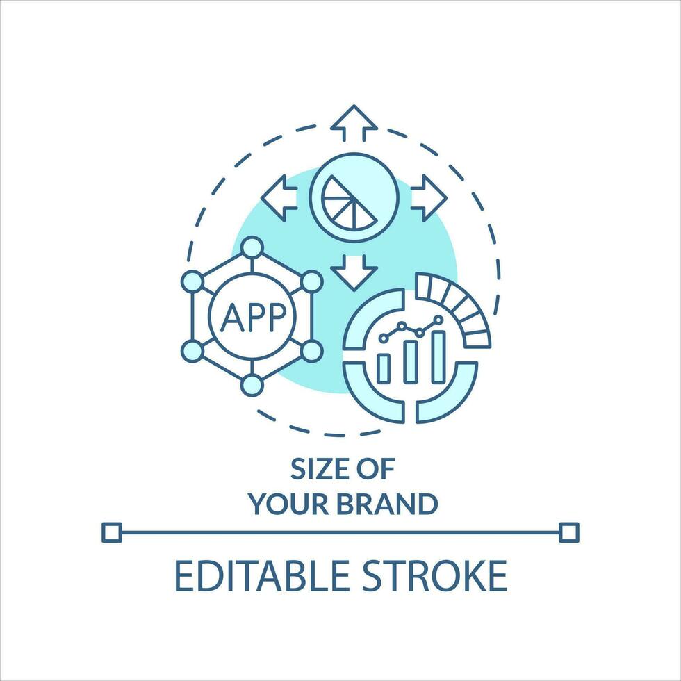 Size of your brand turquoise concept icon. Business analysis. Company growth abstract idea thin line illustration. Isolated outline drawing. Editable stroke vector