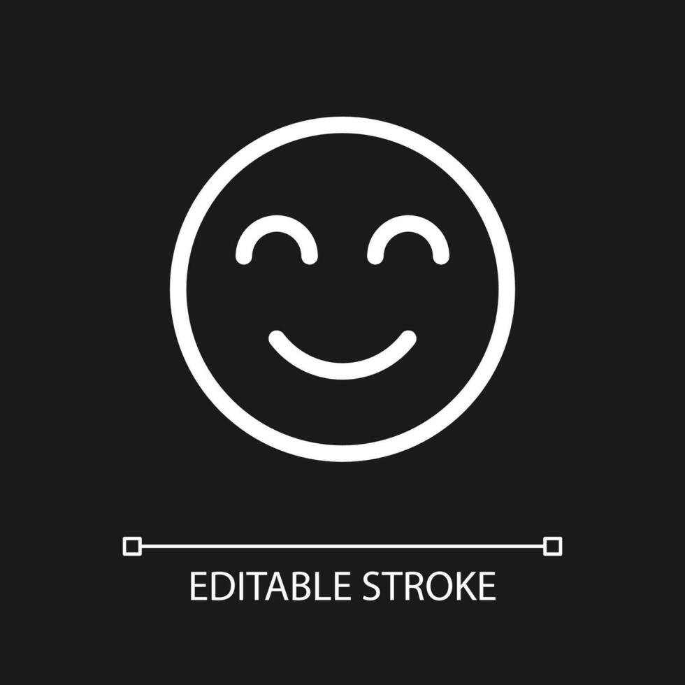 Contented face pixel perfect white linear ui icon for dark theme. Pleased and relaxed. Vector line pictogram. Isolated user interface symbol for night mode. Editable stroke