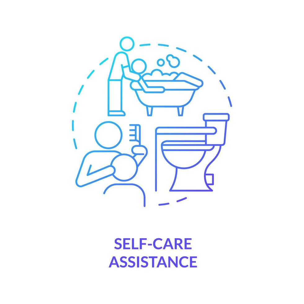 Self-care assistance blue gradient concept icon. Bathing and grooming. Personal care and companionship service abstract idea thin line illustration. Isolated outline drawing vector
