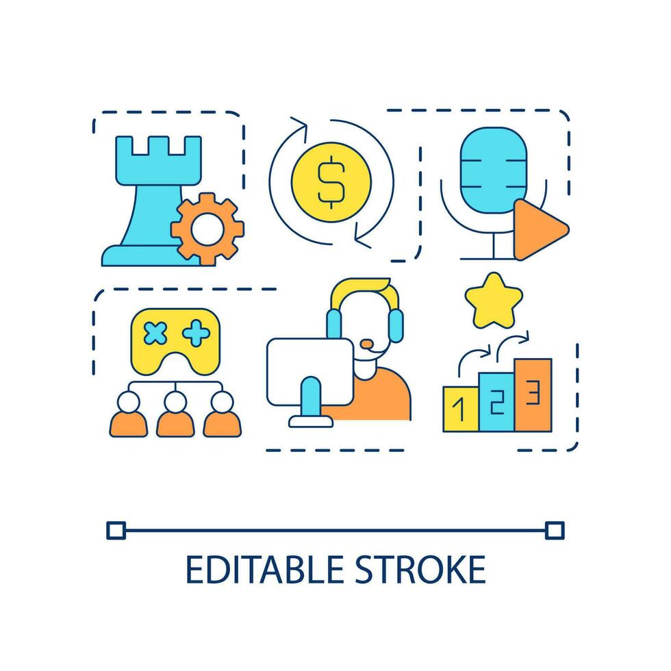Become game streamer concept icon. Live streaming. Cyber athlete. Online tournament. E-sports abstract idea thin line illustration. Isolated outline drawing. Editable stroke vector