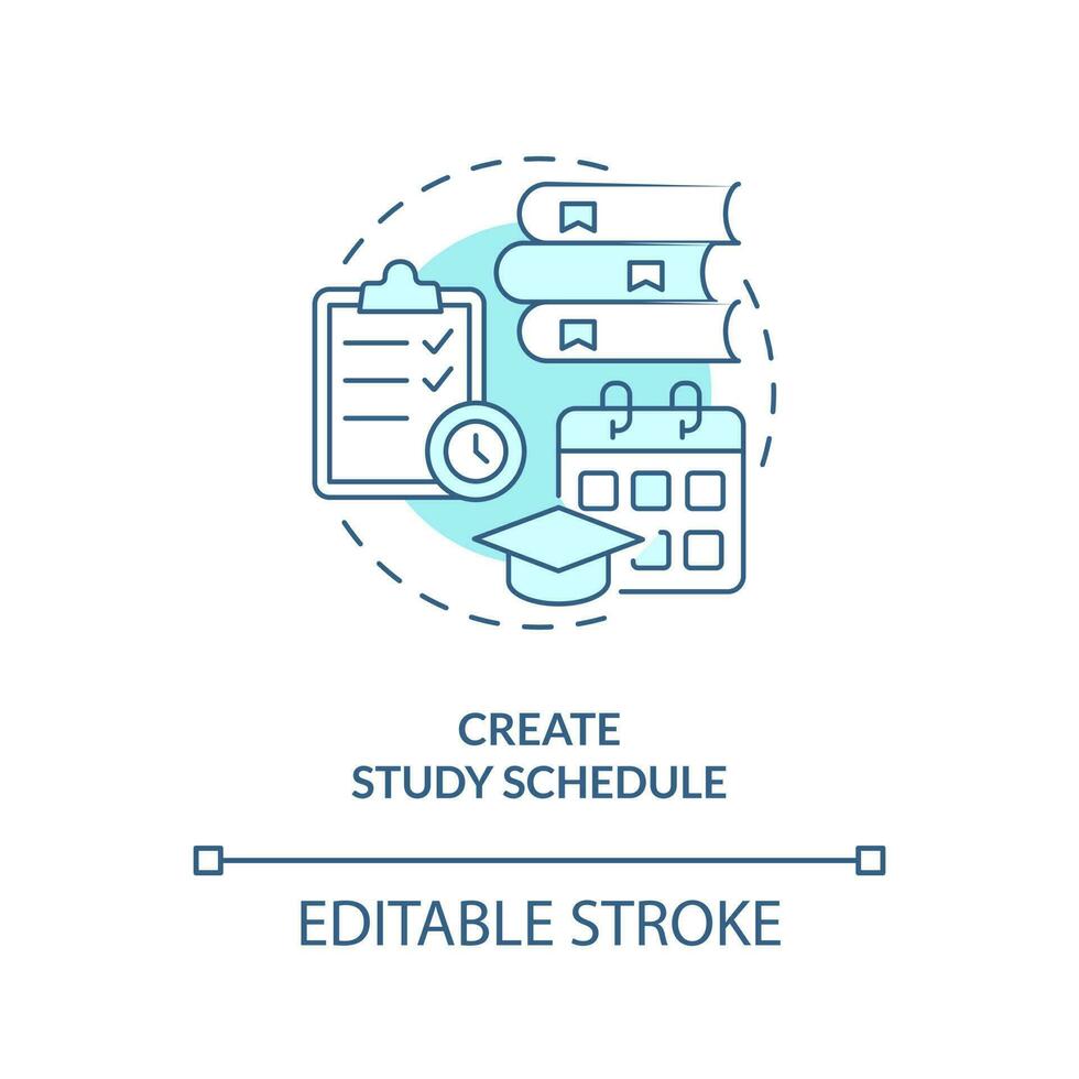 Create study schedule turquoise concept icon. Homeschooling. Academic improvement. Time management. Academic success abstract idea thin line illustration. Isolated outline drawing. Editable stroke vector