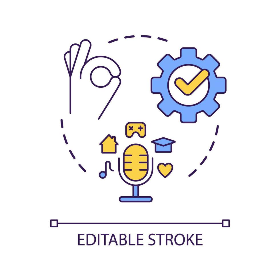 Pick good podcast topic concept icon. Live streaming. Content production. Become podcaster tip abstract idea thin line illustration. Isolated outline drawing. Editable stroke vector