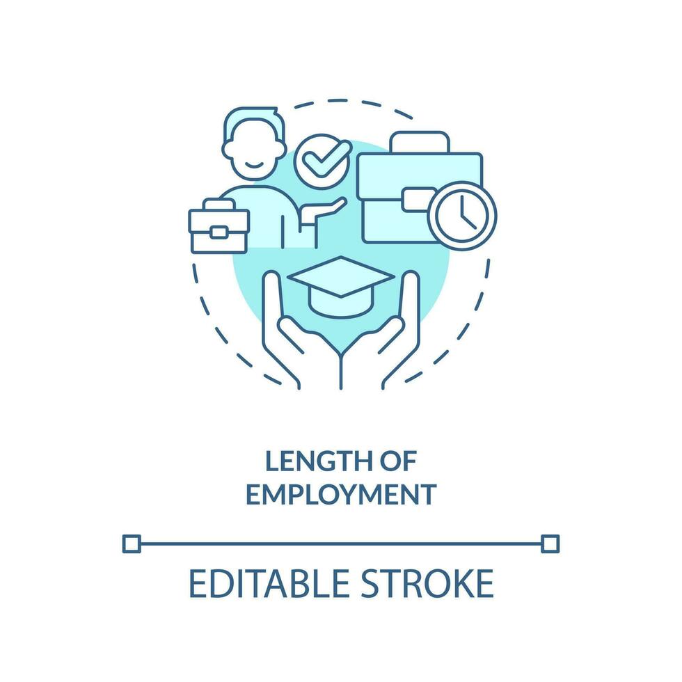 Length of employment turquoise concept icon. Compensation package. Education assistance. Employee benefit abstract idea thin line illustration. Isolated outline drawing. Editable stroke vector