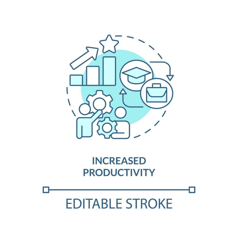 Increased productivity turquoise concept icon. Improve efficiency. Professional development. Training program abstract idea thin line illustration. Isolated outline drawing. Editable stroke vector