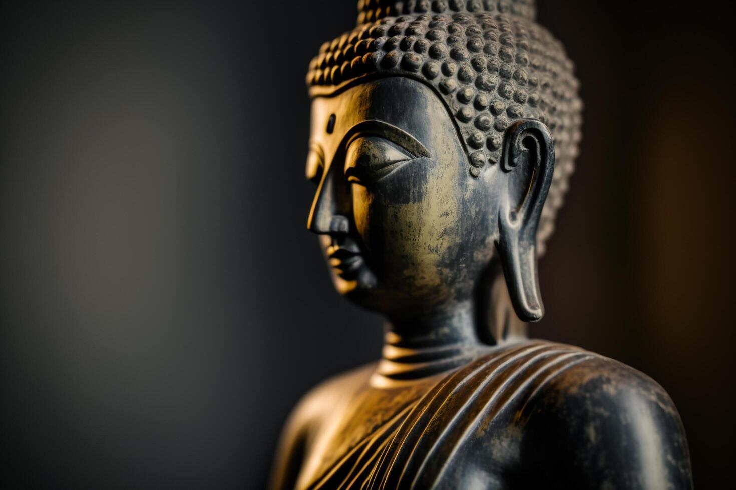 A thai buddha statue sits and meditating at buddhist temple. Ancient thailand buddha face. Background for vesak festival celebration. Vesak day concept. Vesak celebration day greetings by photo