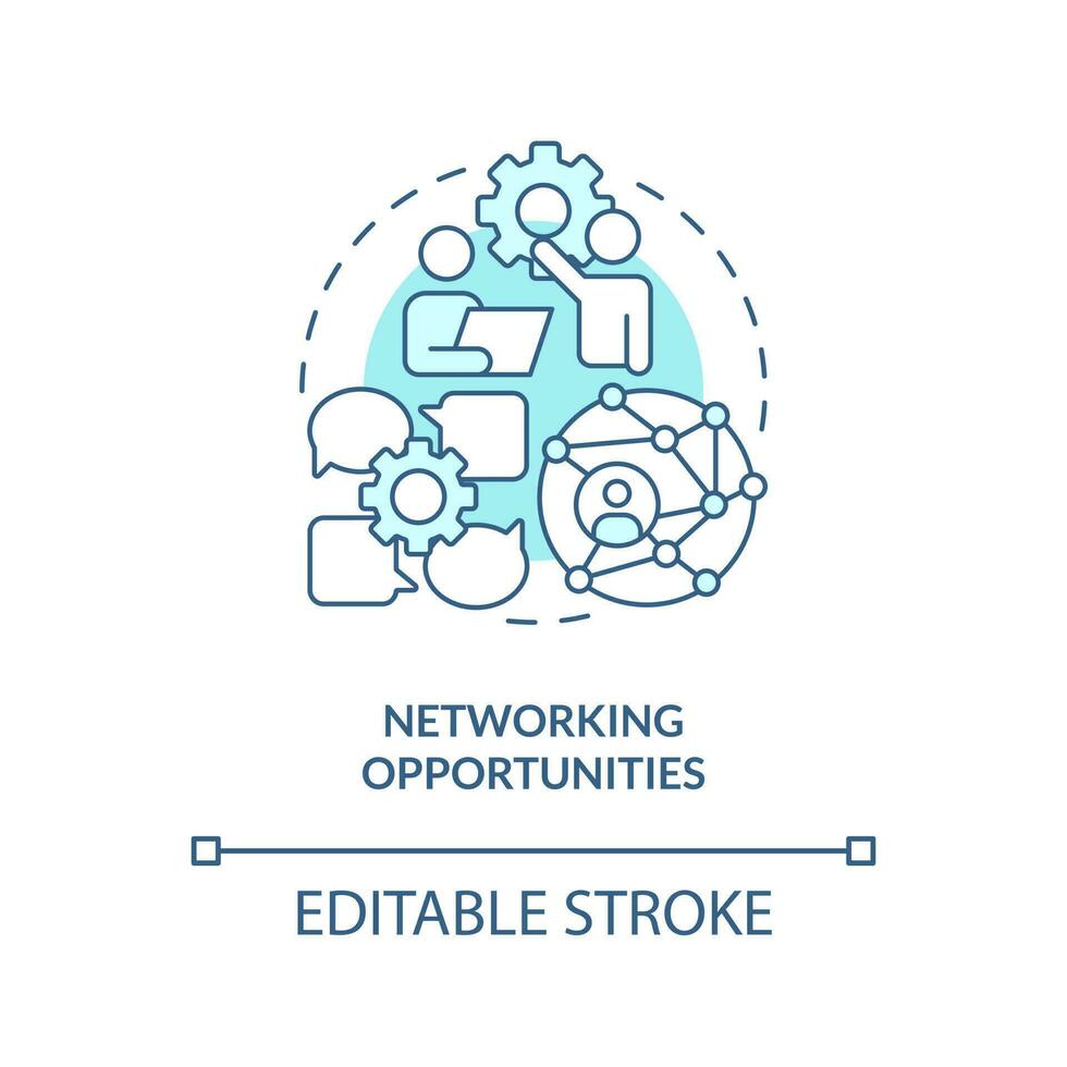 Networking opportunities turquoise concept icon. Venture capital financing benefit abstract idea thin line illustration. Isolated outline drawing. Editable stroke vector