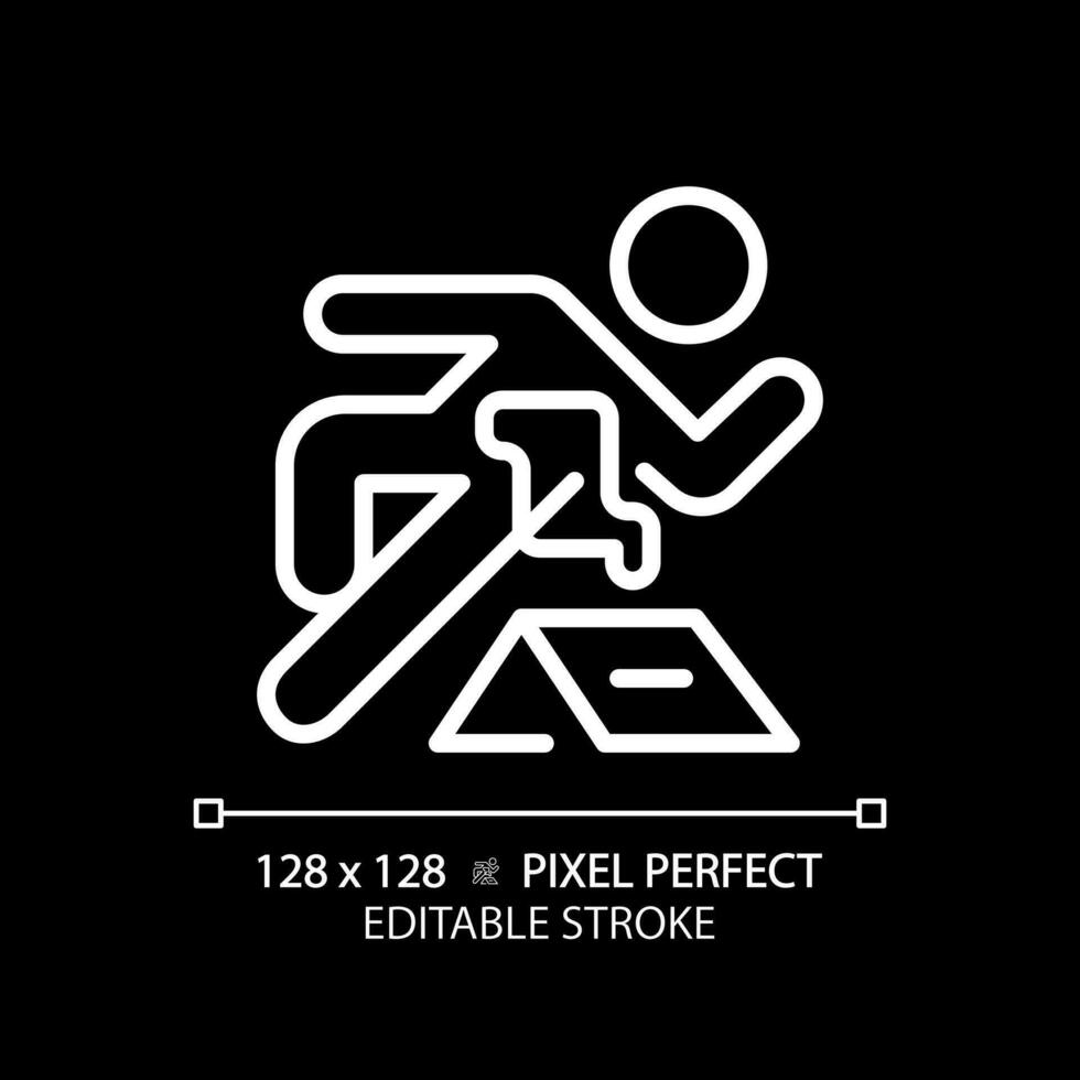 Crime pixel perfect white linear icon for dark theme. Investigate and find evildoer. Legal rules system of criminal punishment. Thin line illustration. Isolated symbol for night mode. Editable stroke vector