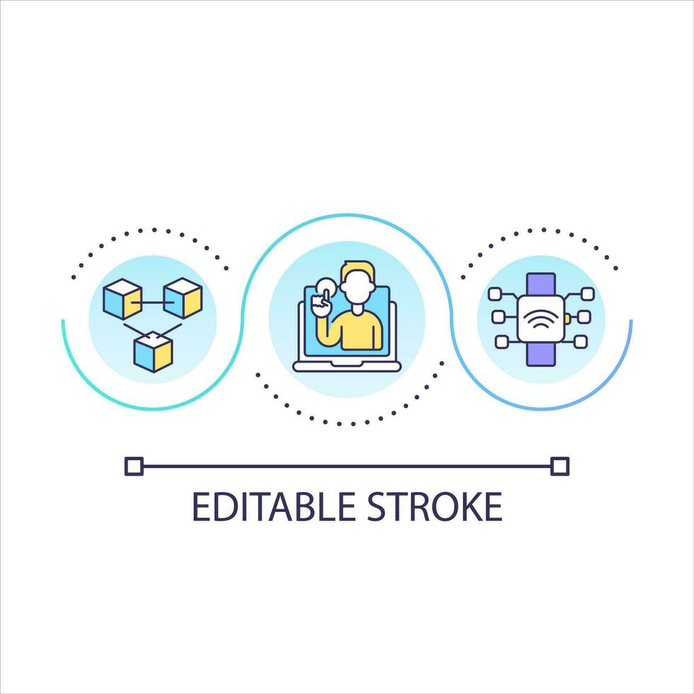 Metaverse opportunities for users loop concept icon. Experience of virtual world exploration abstract idea thin line illustration. Isolated outline drawing. Editable stroke vector