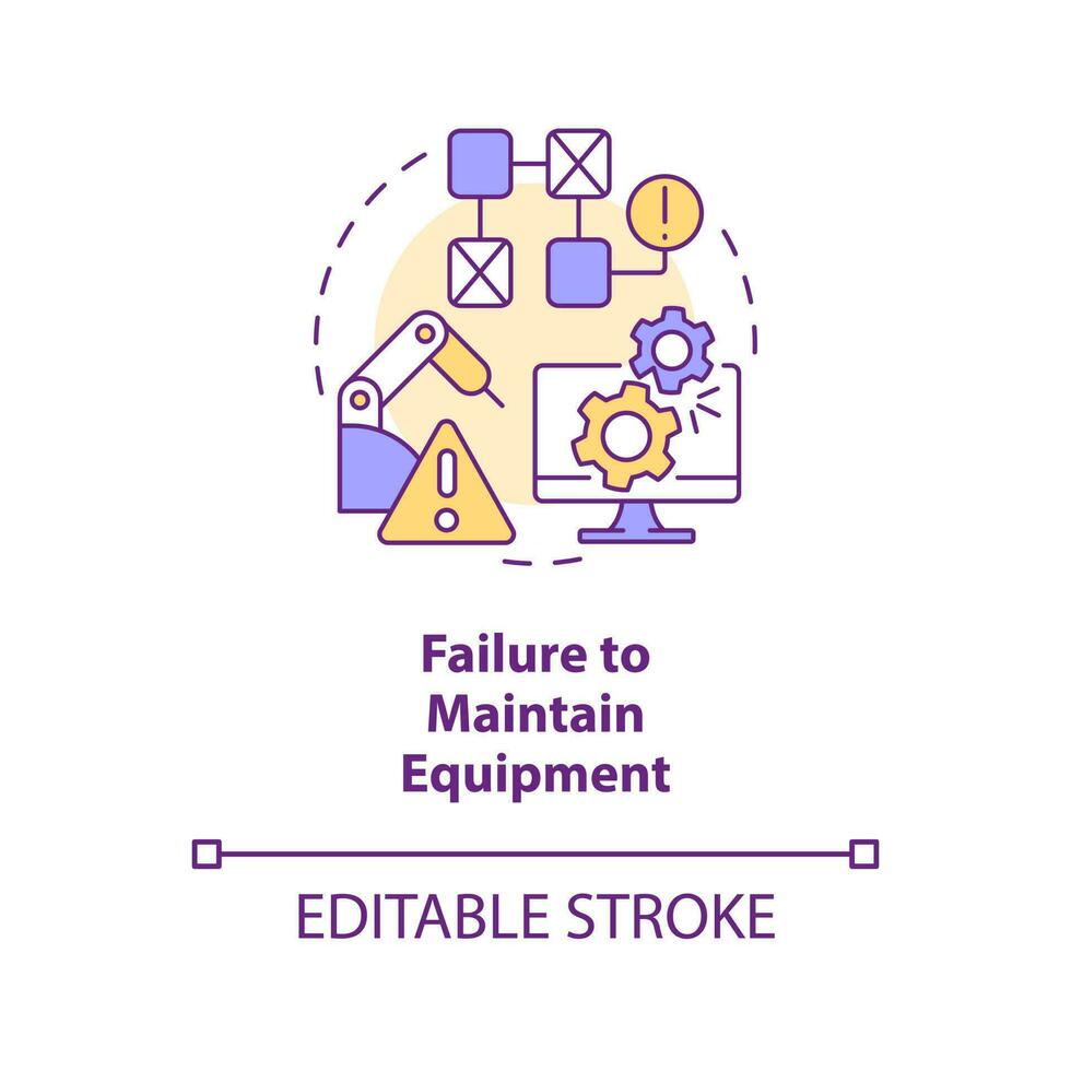 Failure to maintain equipment concept icon. Industrial machine breakdown abstract idea thin line illustration. Isolated outline drawing. Editable stroke vector