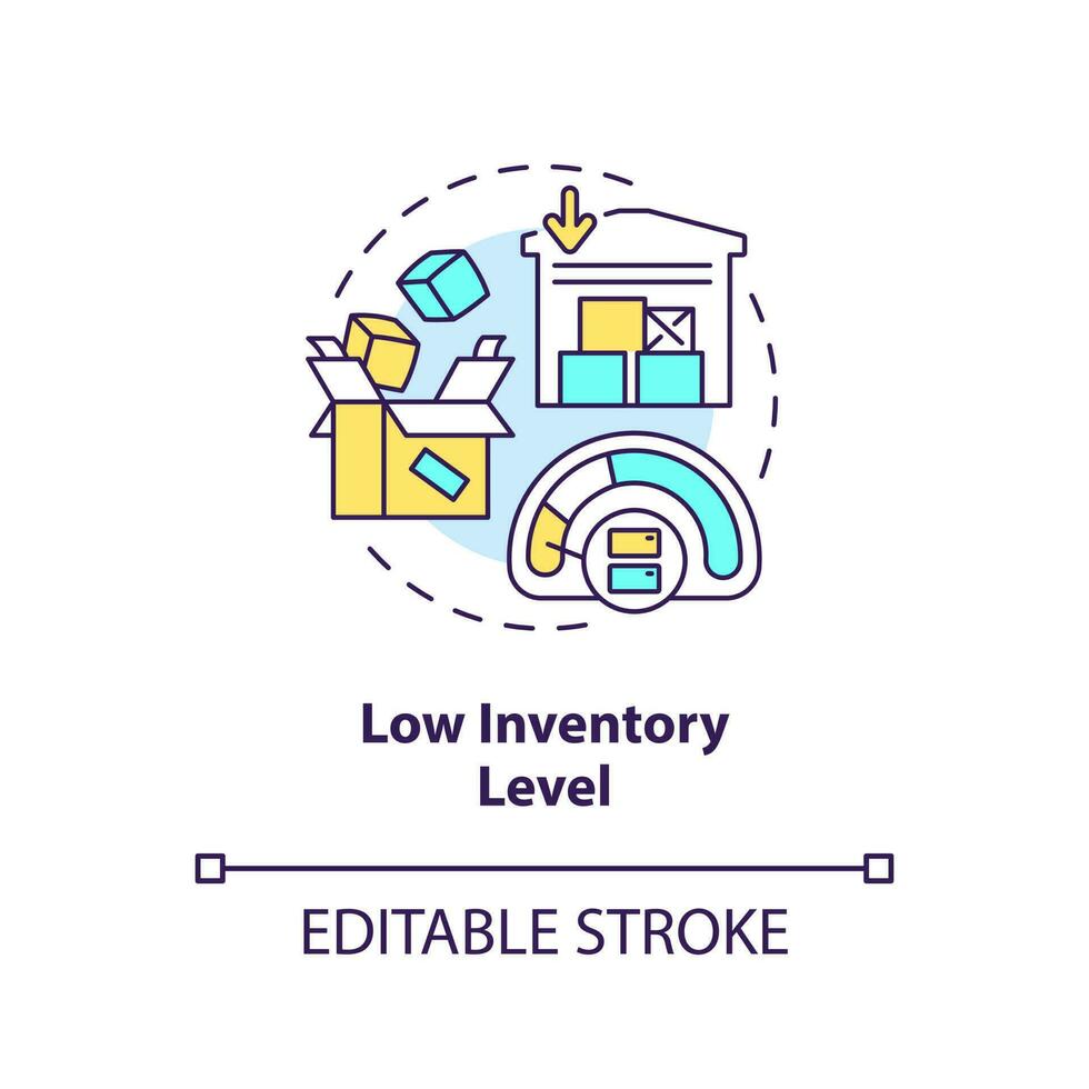 Low inventory level concept icon. More space. Lean manufacturing. Stock turnover abstract idea thin line illustration. Isolated outline drawing. Editable stroke vector