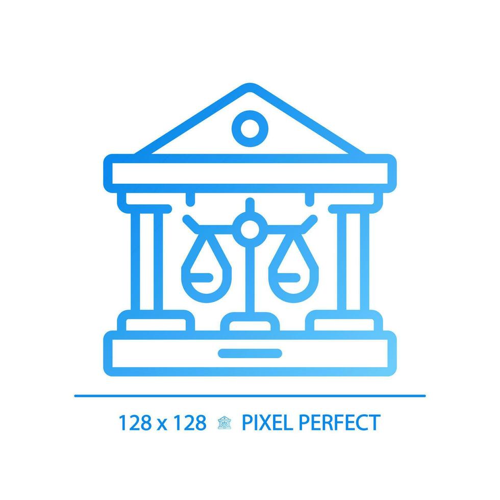 Court pixel perfect gradient linear vector icon. Government service for legal decisions. Judgement processes. Thin line color symbol. Modern style pictogram. Vector isolated outline drawing