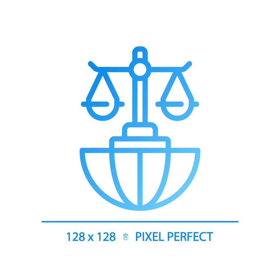 International law pixel perfect gradient linear vector icon. Countries interaction regulation. Legal rules of states. Thin line color symbol. Modern style pictogram. Vector isolated outline drawing