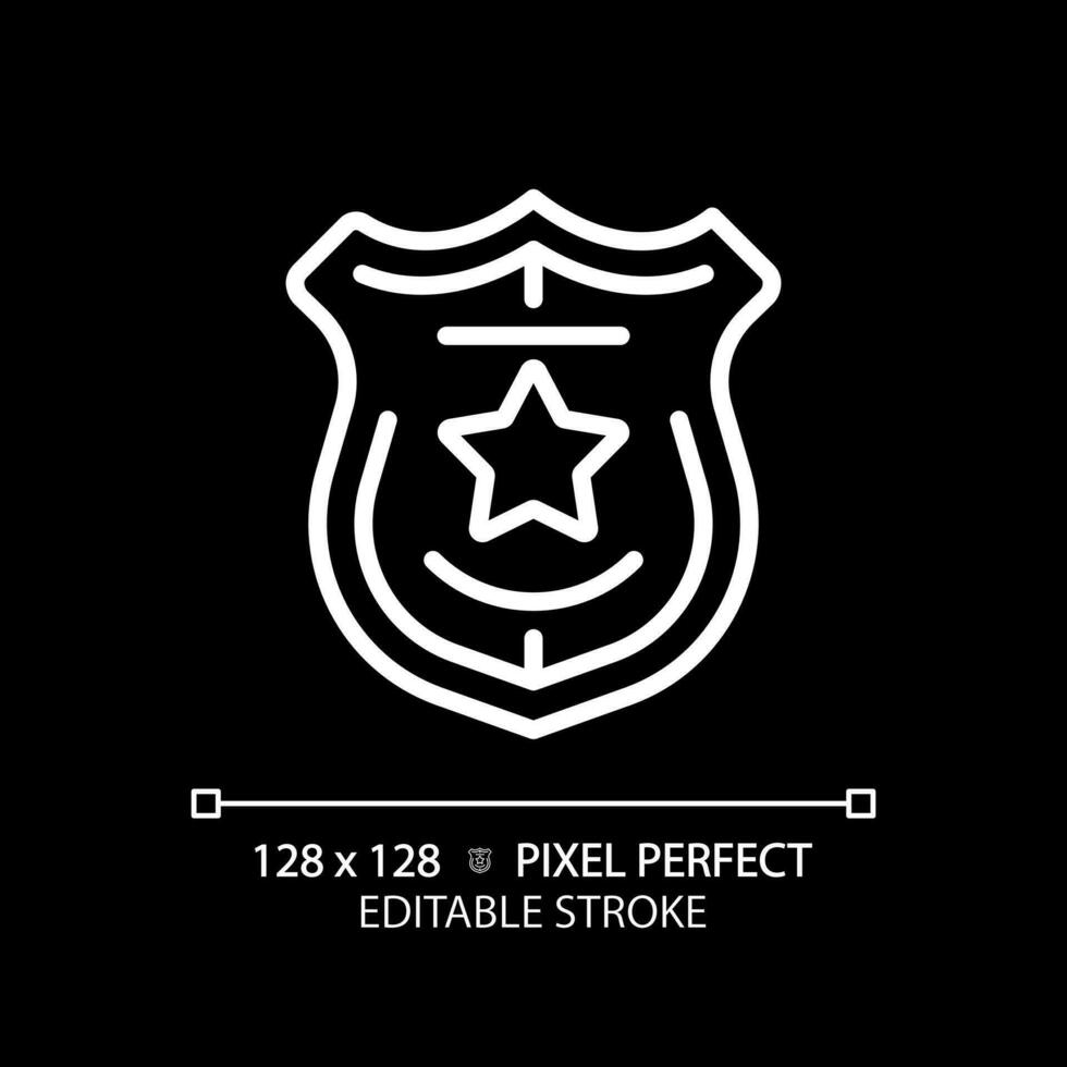 Law enforcement pixel perfect white linear icon for dark theme. Police department service. Activity for citizens protection. Thin line illustration. Isolated symbol for night mode. Editable stroke vector
