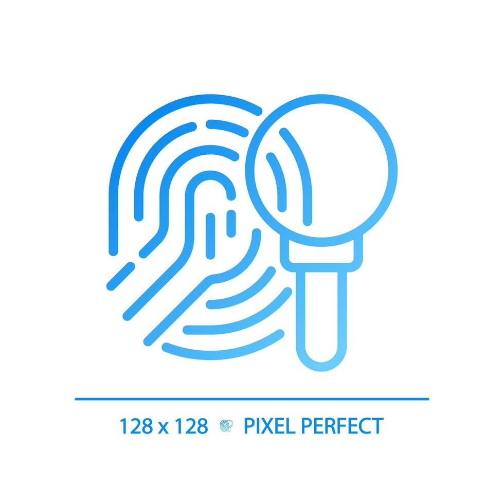 Crime investigation pixel perfect gradient linear vector icon. Studying fingerprint with magnifying glass. Evidence. Thin line color symbol. Modern style pictogram. Vector isolated outline drawing