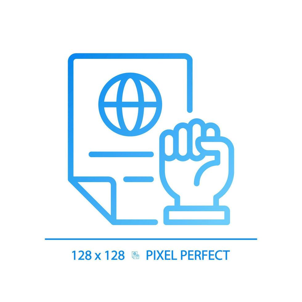 Rights protecting law pixel perfect gradient linear vector icon. International agreement of people safety. Documents. Thin line color symbol. Modern style pictogram. Vector isolated outline drawing