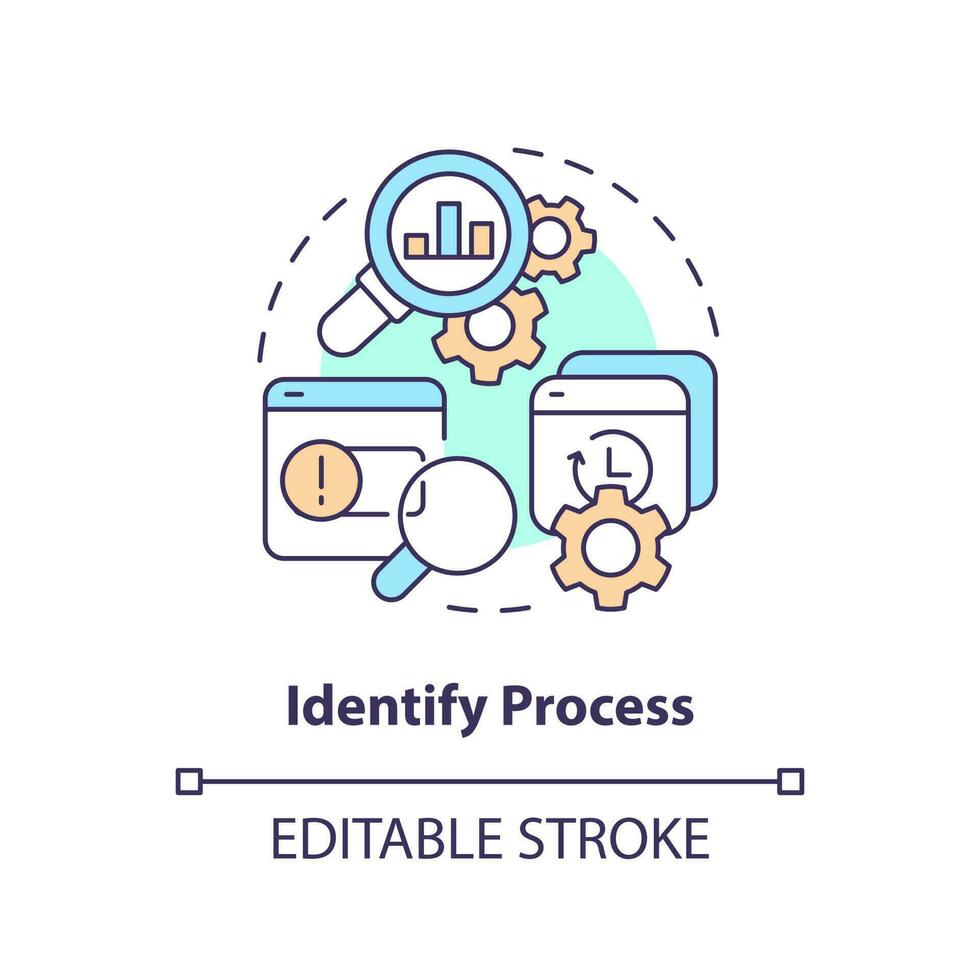Identify process concept icon. SMED usage. Lean management. Performance improvement abstract idea thin line illustration. Isolated outline drawing. Editable stroke vector