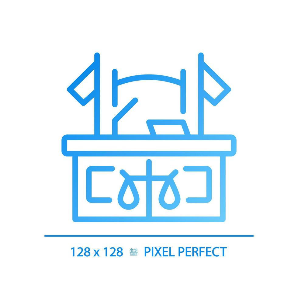 Courtroom pixel perfect gradient linear vector icon. Place for trials conducting. Judgement institution. Law regulation. Thin line color symbol. Modern style pictogram. Vector isolated outline drawing