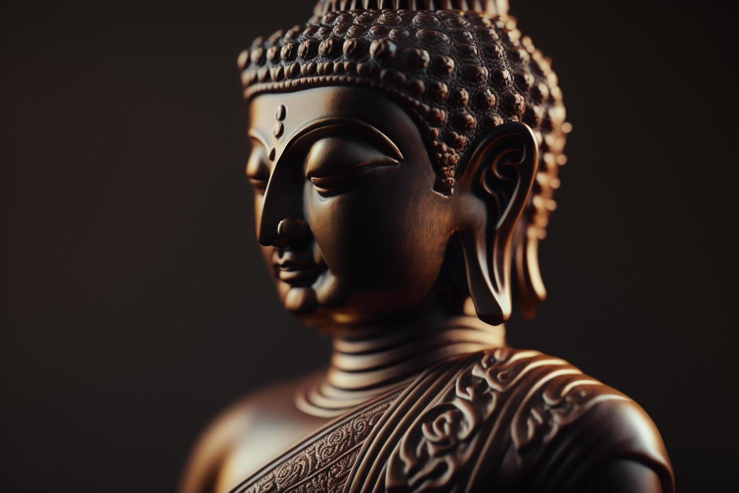 A thai buddha statue sits and meditating at buddhist temple. Ancient thailand buddha face. Background for vesak festival celebration. Vesak day concept. Vesak celebration day greetings by photo