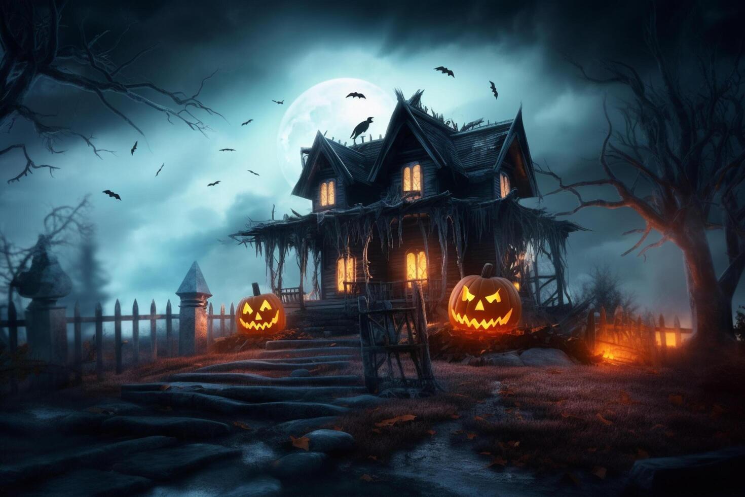 Haunted house on halloween celebration concept. Spooky house halloween