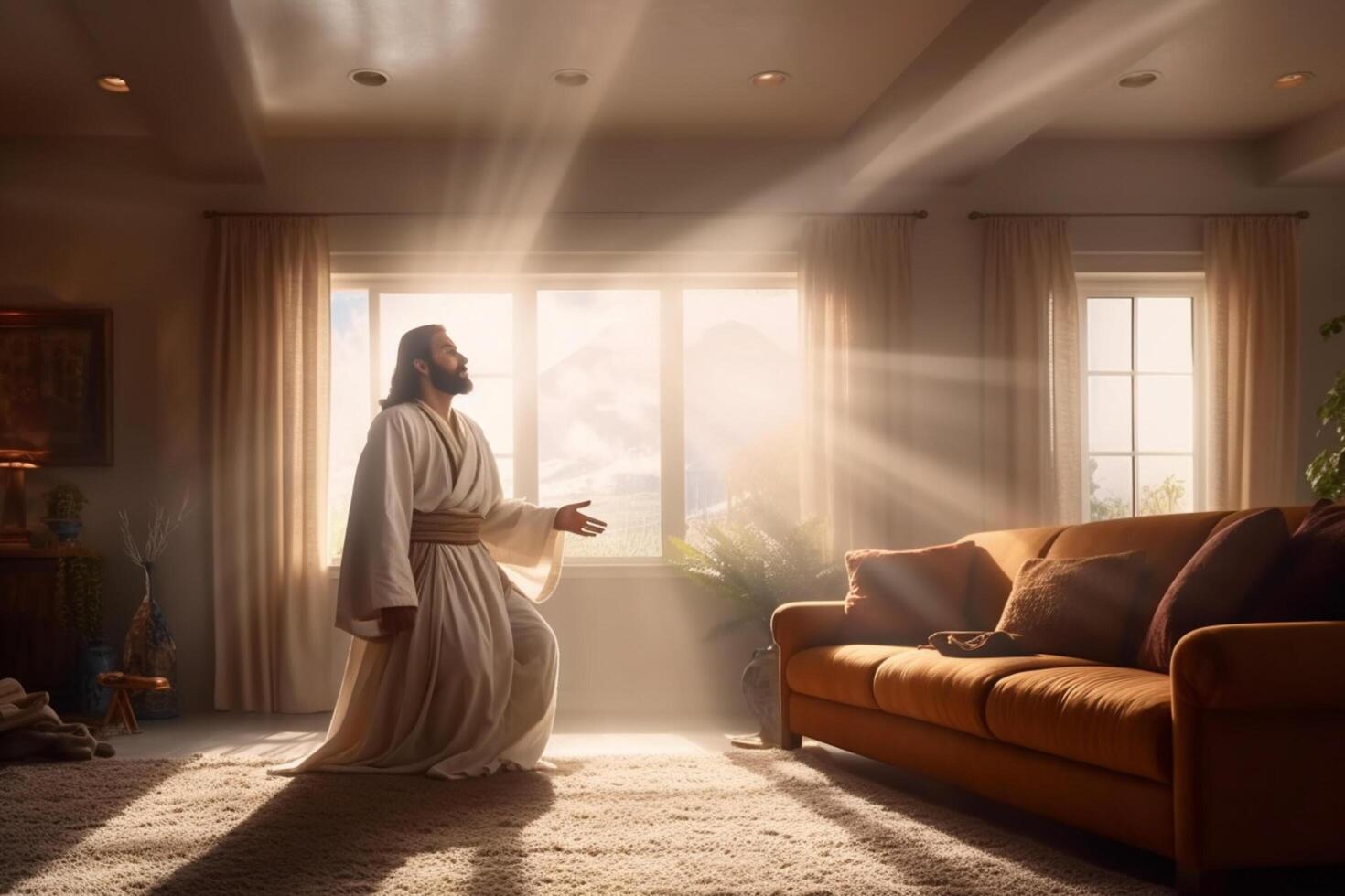 Ascension day of jesus christ or resurrection day of son of god. Good friday. Ascension day concept in living room by photo