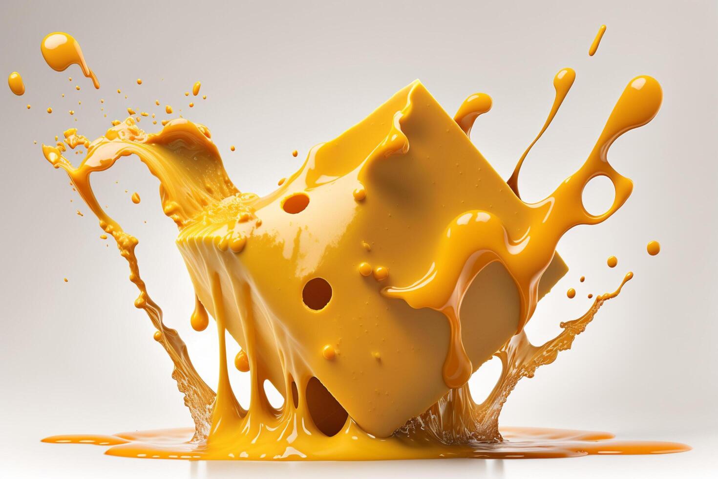 A delicious melting cheese splash in a realistic style. Hot cheese or cheddar splash. Tasty cheese liquid splash. Cheese sauce crown splash. For italian food, world cheese day, dessert by photo