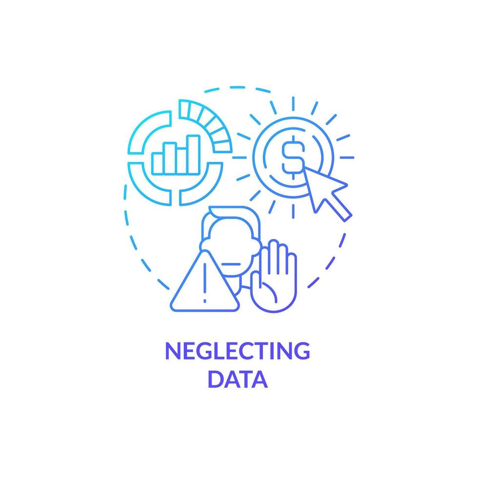 Neglecting data blue gradient concept icon. Not monitoring information. Affiliate marketer mistake abstract idea thin line illustration. Isolated outline drawing vector