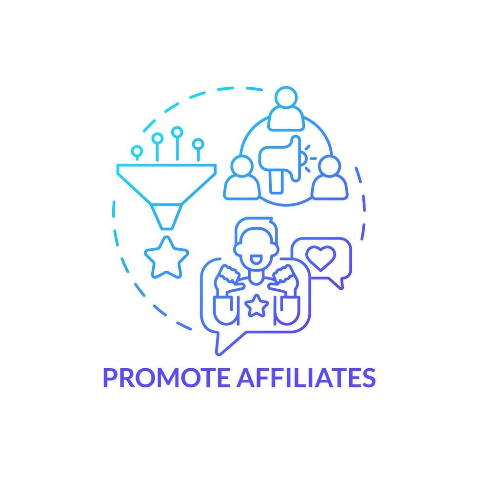 Promote affiliates blue gradient concept icon. Choose brands and products. Begin business program abstract idea thin line illustration. Isolated outline drawing vector