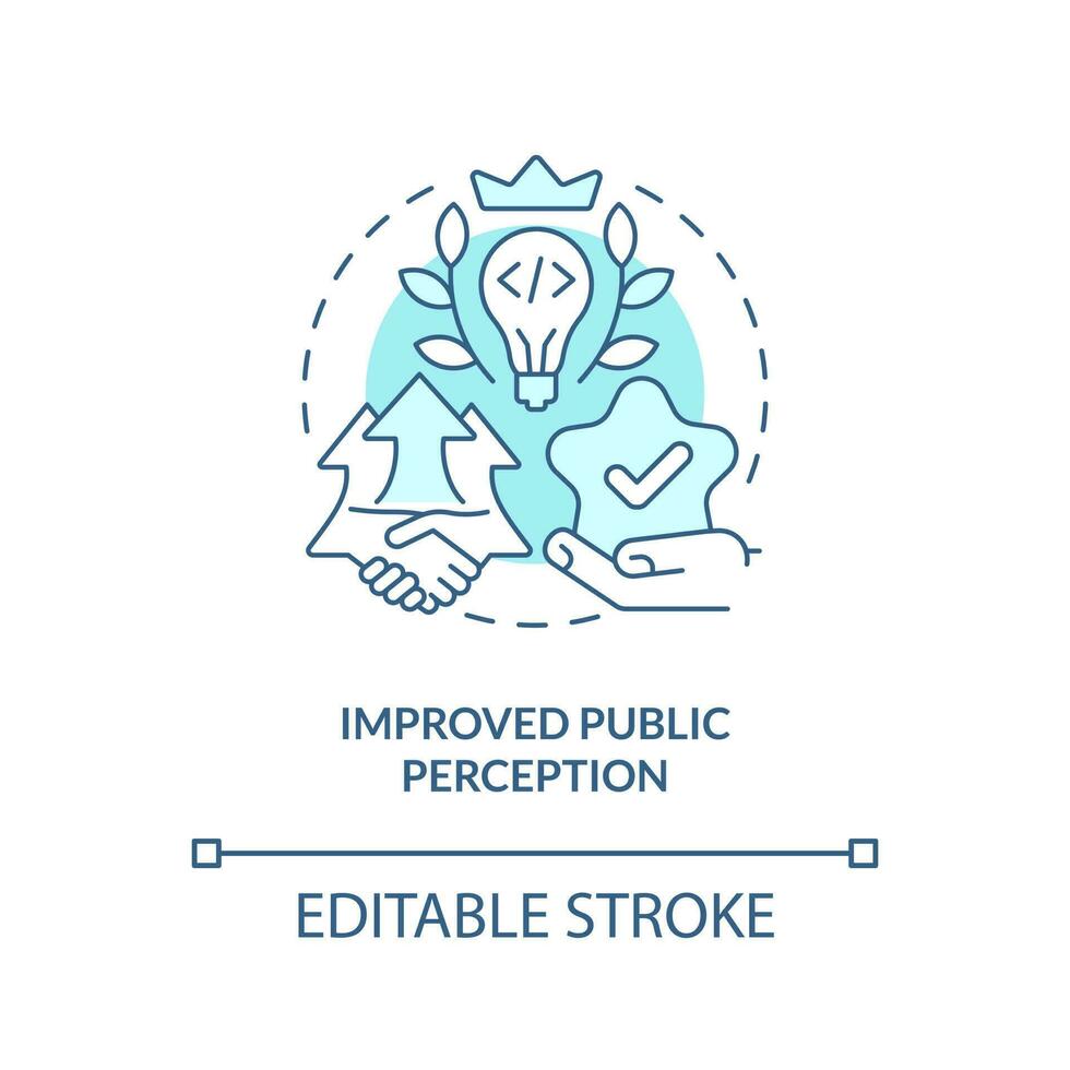 Improved public perception turquoise concept icon. Venture capital financing benefit abstract idea thin line illustration. Isolated outline drawing. Editable stroke vector