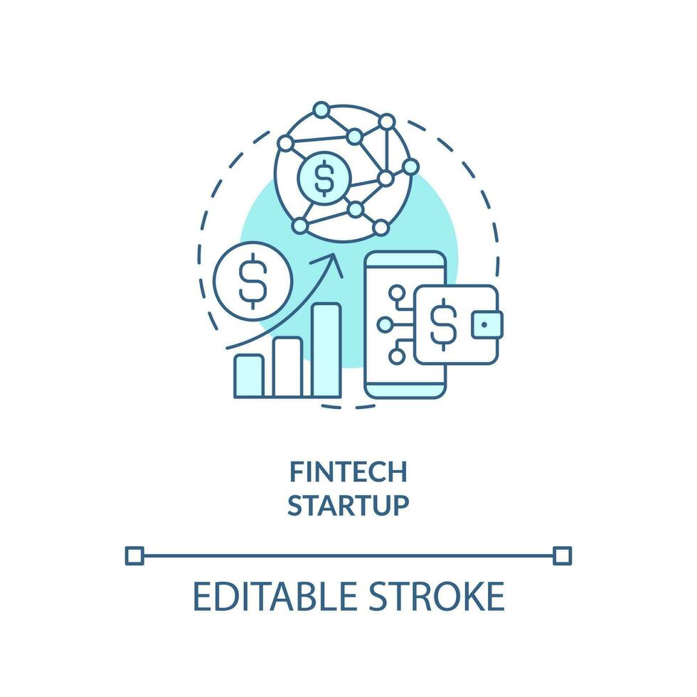 FinTech startup turquoise concept icon. Financial system. Best foundation industry abstract idea thin line illustration. Isolated outline drawing. Editable stroke vector