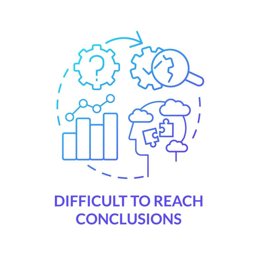 Difficult to reach conclusions blue gradient concept icon. Wrong data. Causal research disadvantage abstract idea thin line illustration. Isolated outline drawing vector