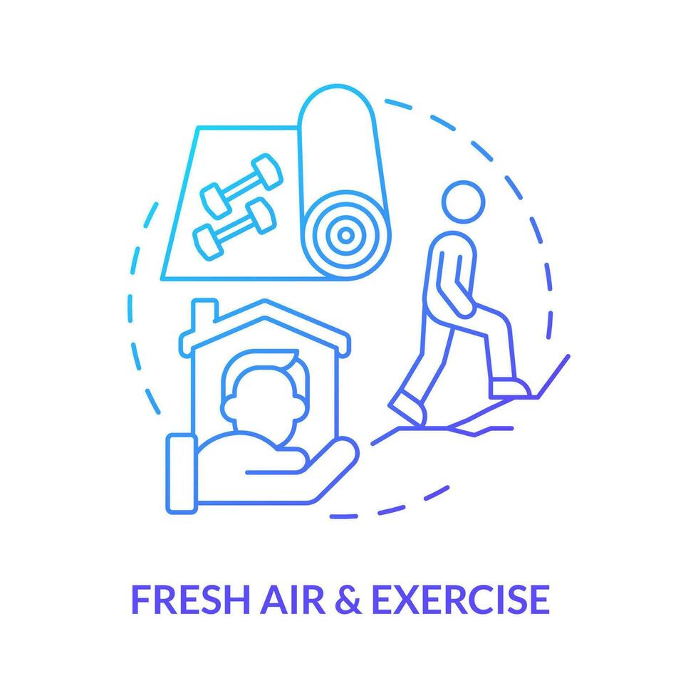 Fresh air and exercise blue gradient concept icon. Workout. Remote workplace wellbeing tip abstract idea thin line illustration. Isolated outline drawing vector