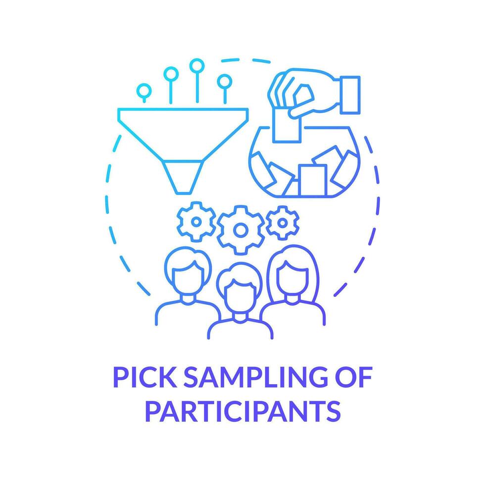 Pick sampling of participants blue gradient concept icon. Target audience. How to conduct causal research abstract idea thin line illustration. Isolated outline drawing vector