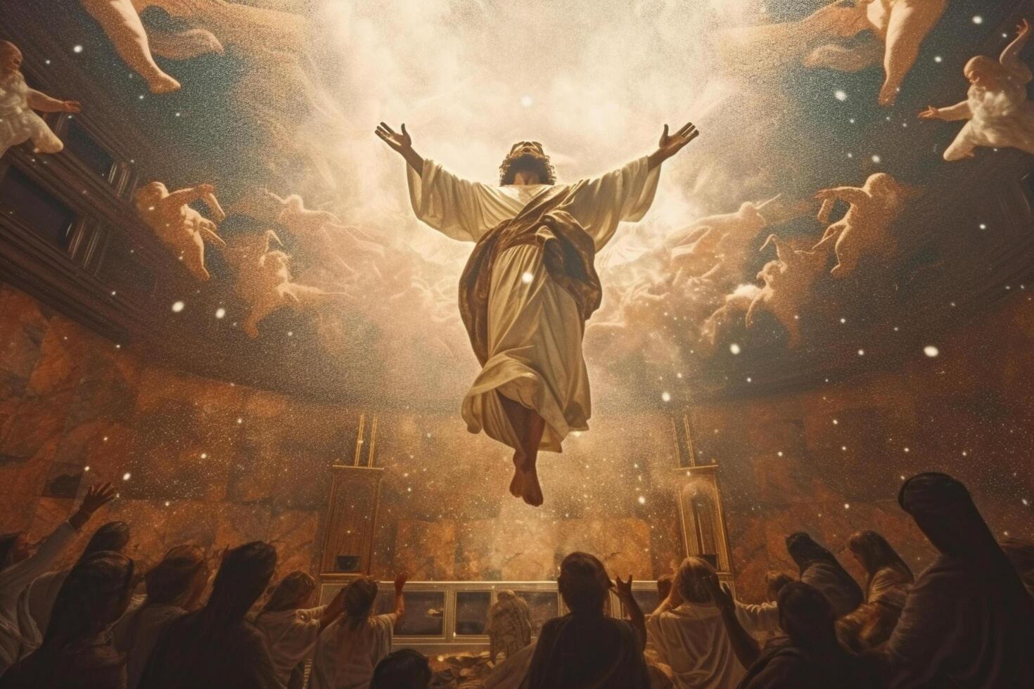 ascensión día de Jesús Cristo o Resurrección día de hijo de dios. bueno viernes. ascensión día concepto en Iglesia por ai generado foto